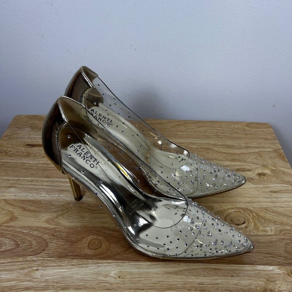 Valenti Franco Maxi-1 Gold Clear Rhinestone Pumps Heels Womens Size 11